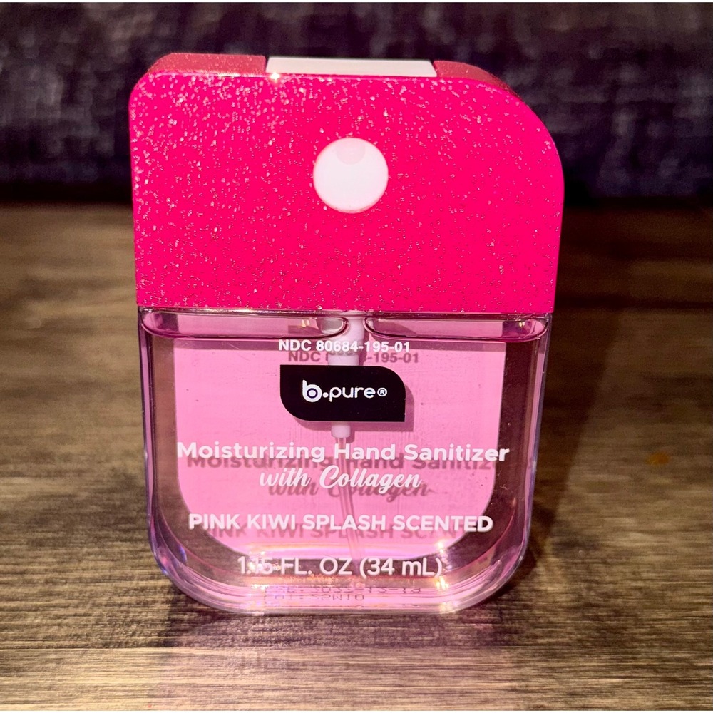 b.pure Hand Sanitizer 1.15oz New Pink Kiwi Splash Collagen Glitter Spray
